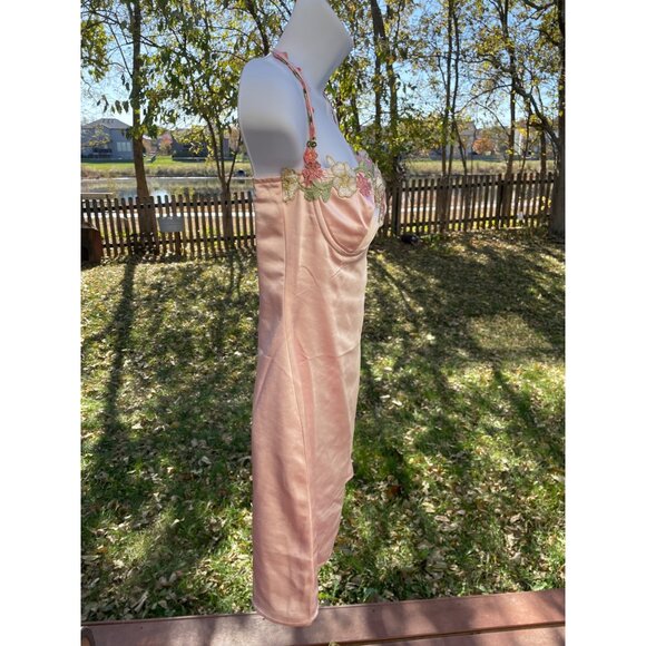 Pink Satin Slip Dress Floral Embroidered Halter Neckline By Princess Polly Size - Picture 7 of 13